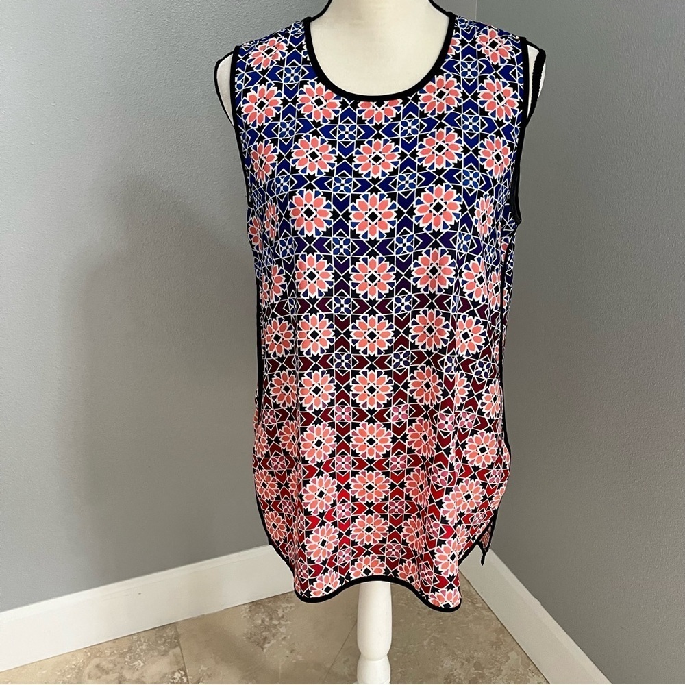 Vince Camuto Geometric Pattern Top in Red and Blue